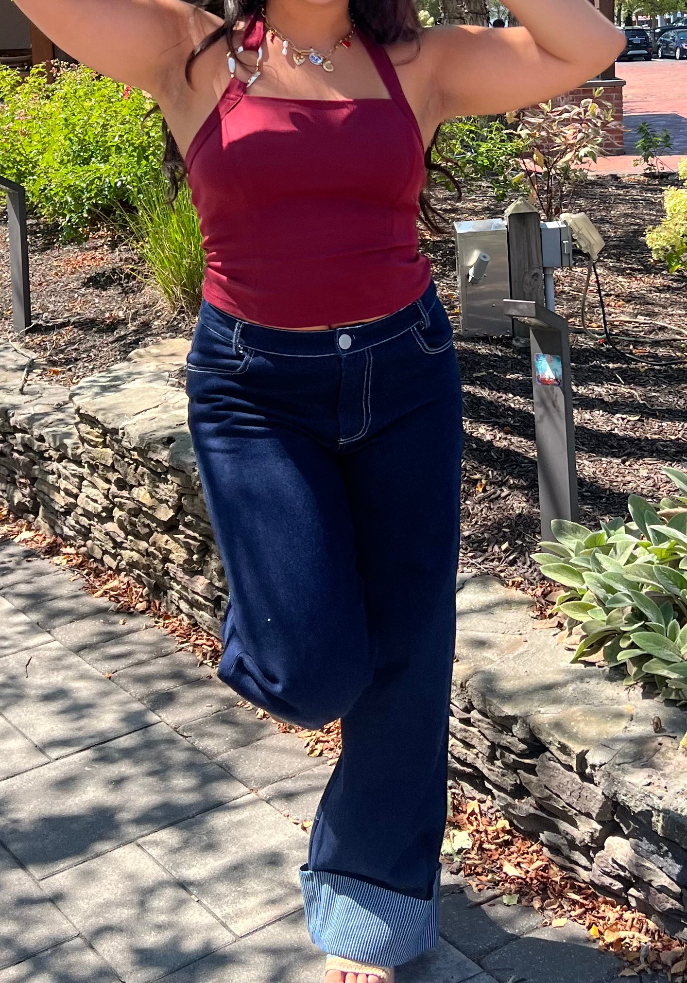 Striped Cuff Denim Jeans