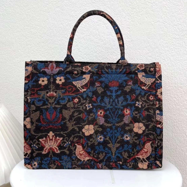 Flower Bird Cotton Linen Tote
