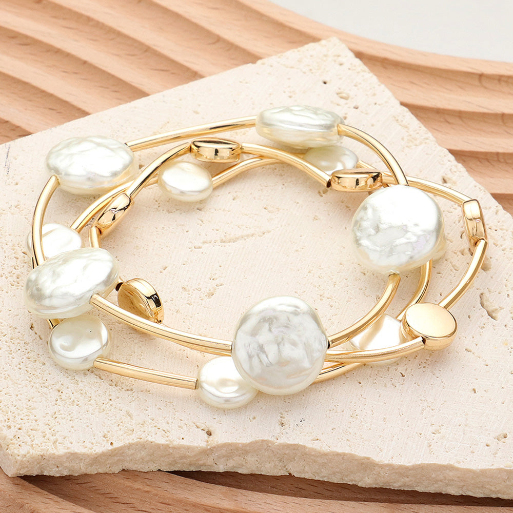 Pearl Disc Stretch Bracelets