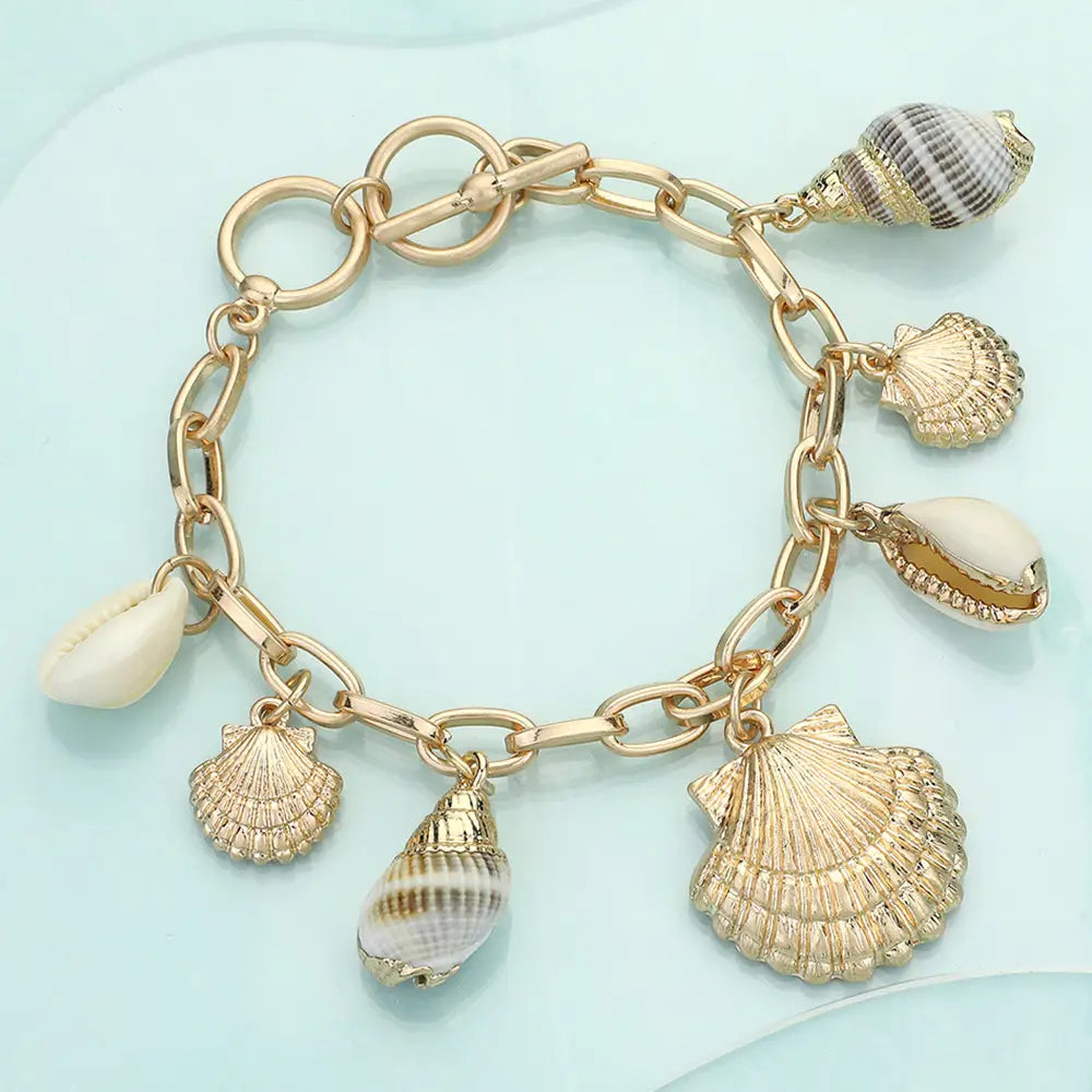 Mixed Puka Shell Charm Bracelet