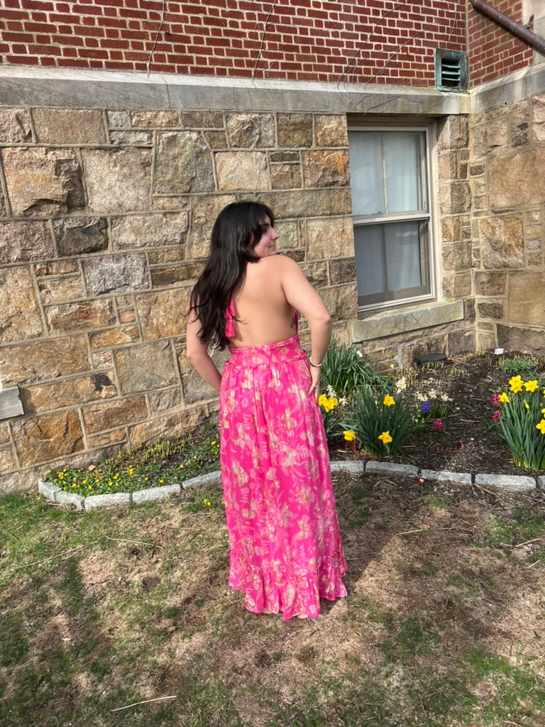 Leaf Printed Halter Dress