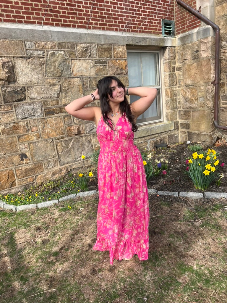 Leaf Printed Halter Dress