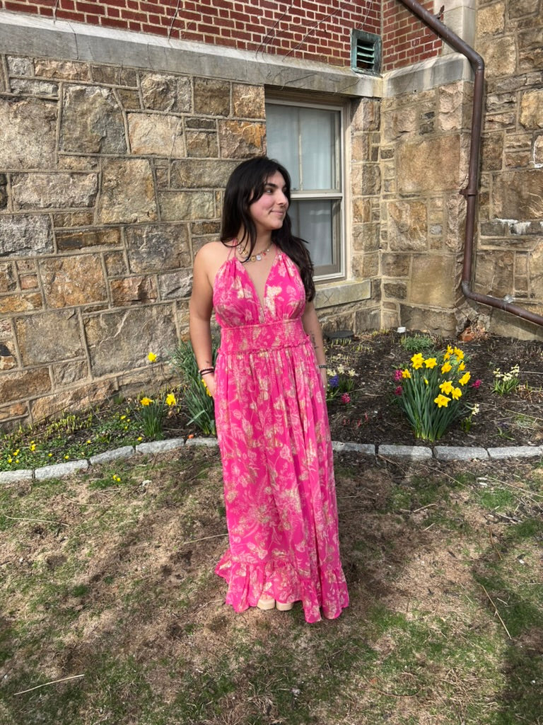 Leaf Printed Halter Dress