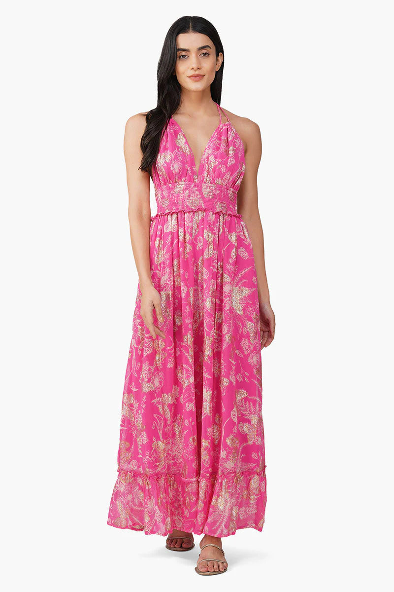 Leaf Printed Halter Dress