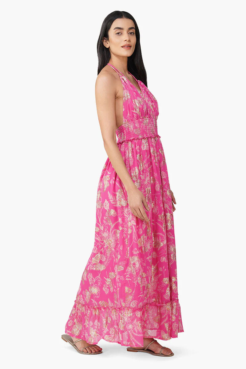 Leaf Printed Halter Dress