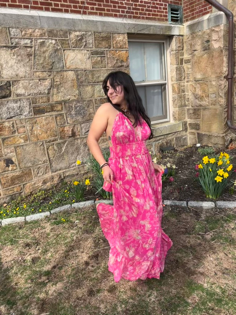 Leaf Printed Halter Dress