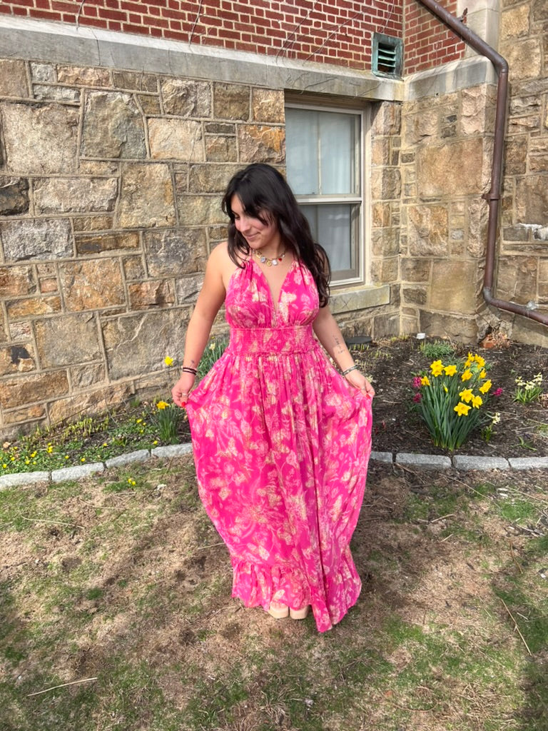 Leaf Printed Halter Dress