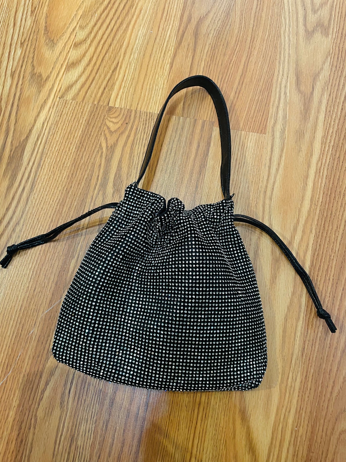 Last Call Rhinestone Drawstring Purse