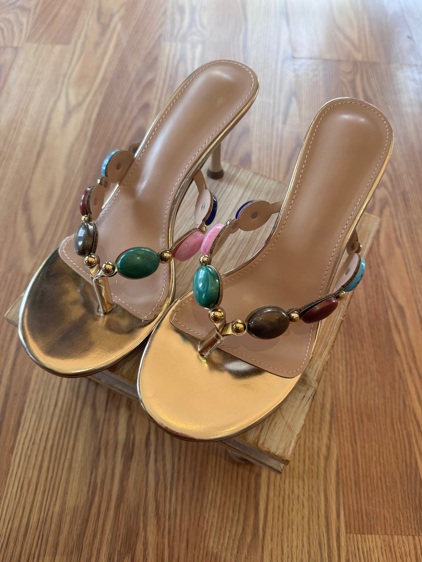 Nina Beaded Thong Heel