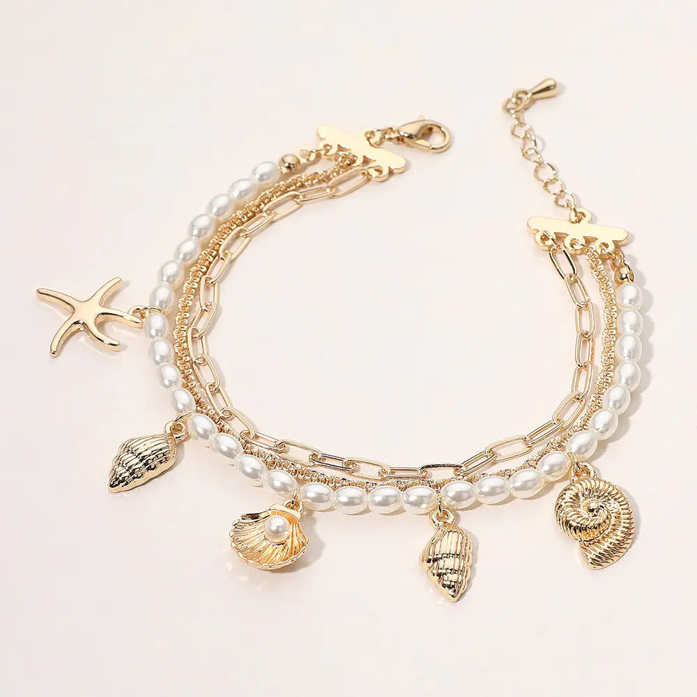 Shell & Pearl Layered Bracelet