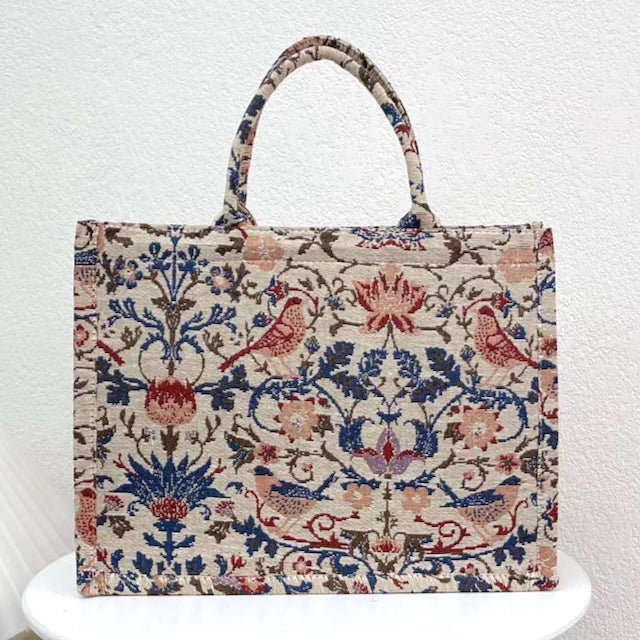 Flower Bird Cotton Linen Tote