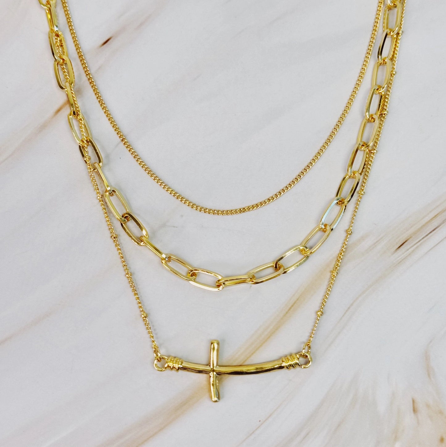 Cross Layered Chain Necklace