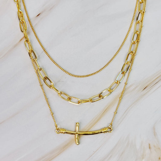 Cross Layered Chain Necklace