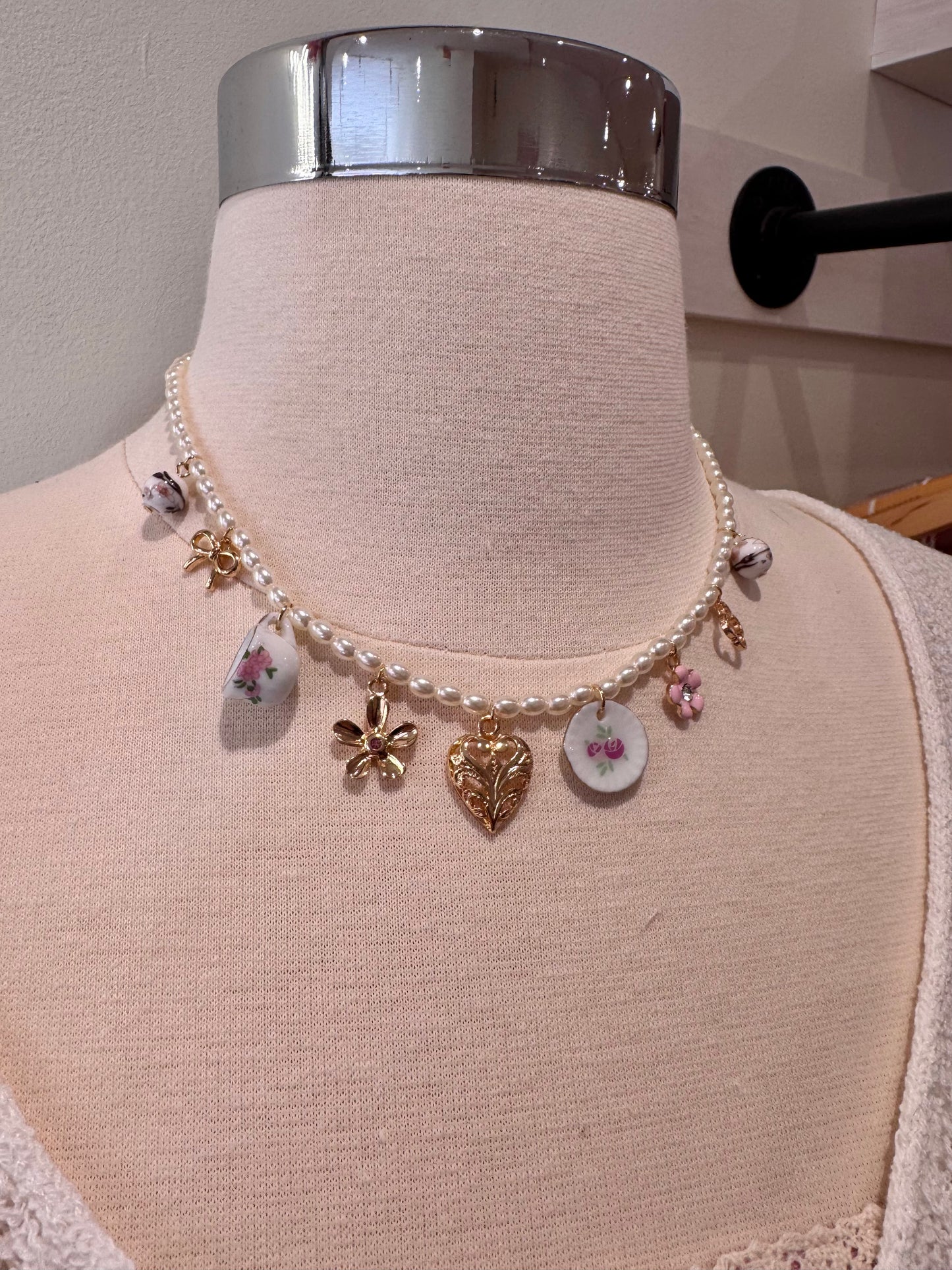 Flower & Heart Charm Necklace