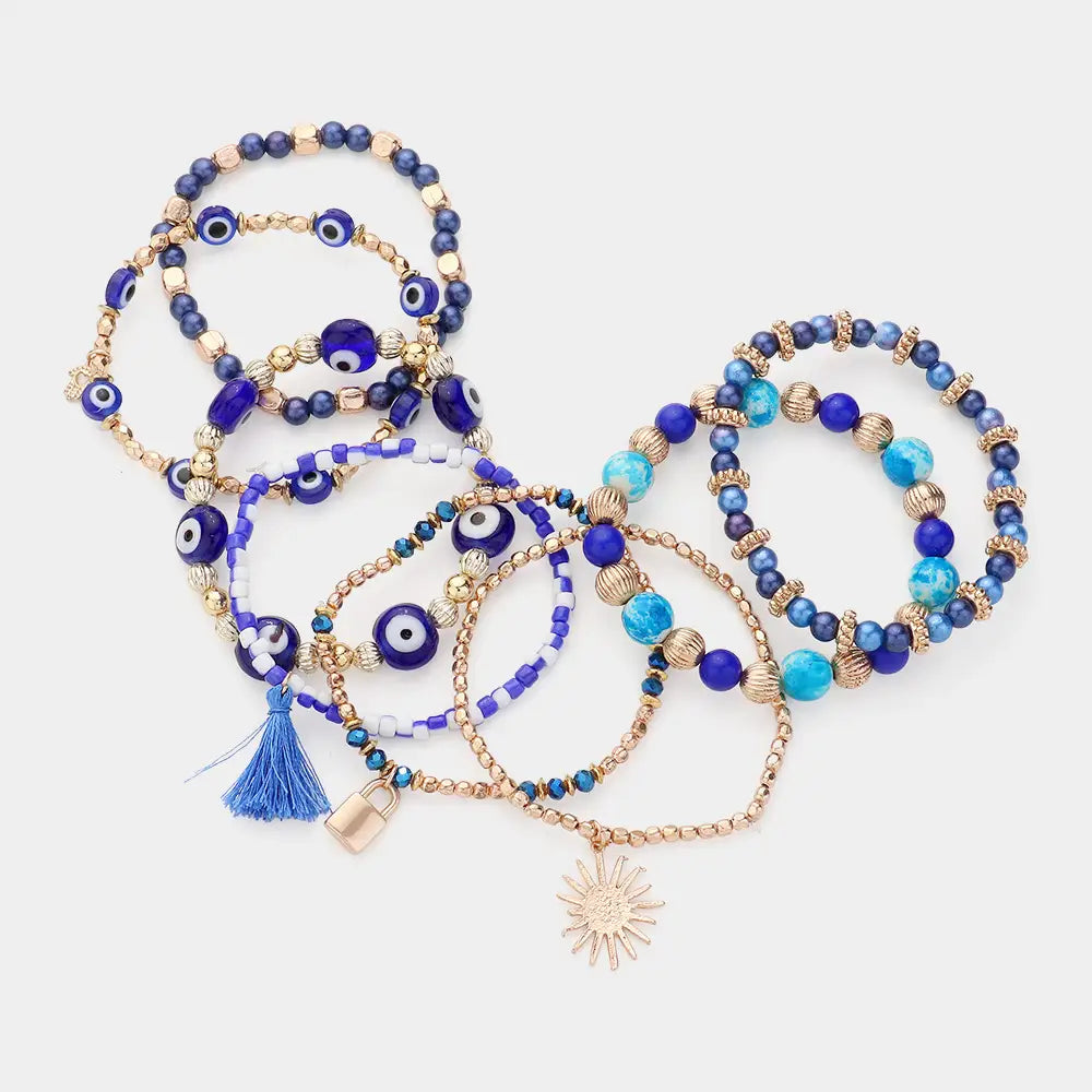 Evil Eye Beaded Layered Bracelets