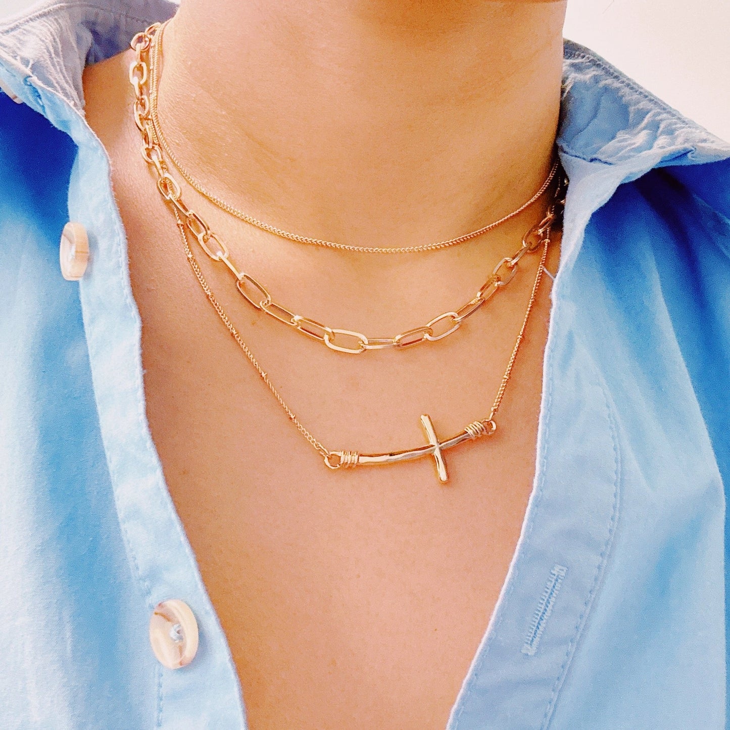 Cross Layered Chain Necklace